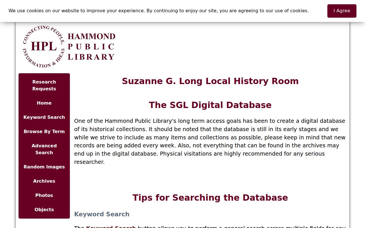 Hammond Public Library PastPerfect local history catalog search