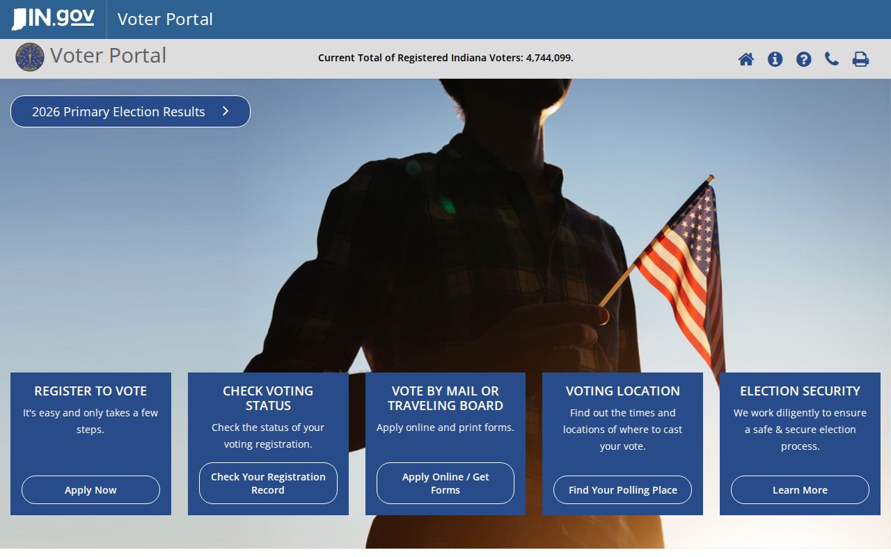 Indiana Voters registration confirmation form for a Hammond resident search