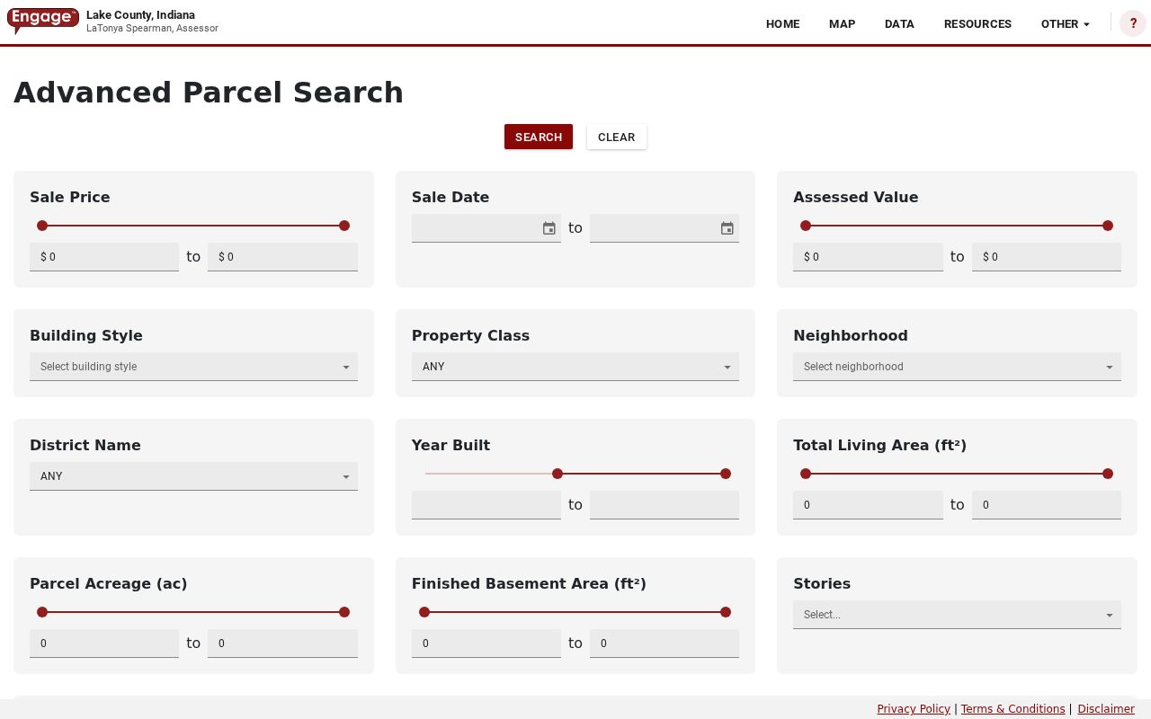Lake County XSoft advanced property search with ZIP-capable filters
